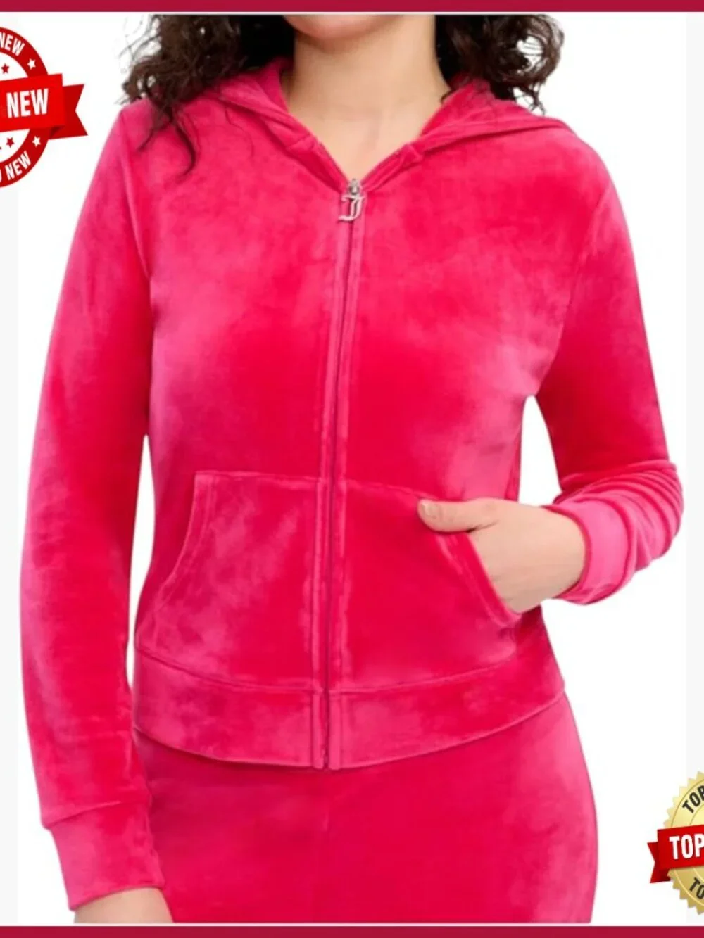 Velour Track Jacket with Rhinestone Embellishment, Fitted Cut, Long Sleeves